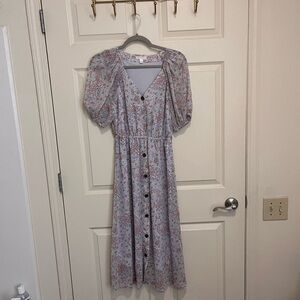 LC Lauren Conrad Blue Floral Midi Dress